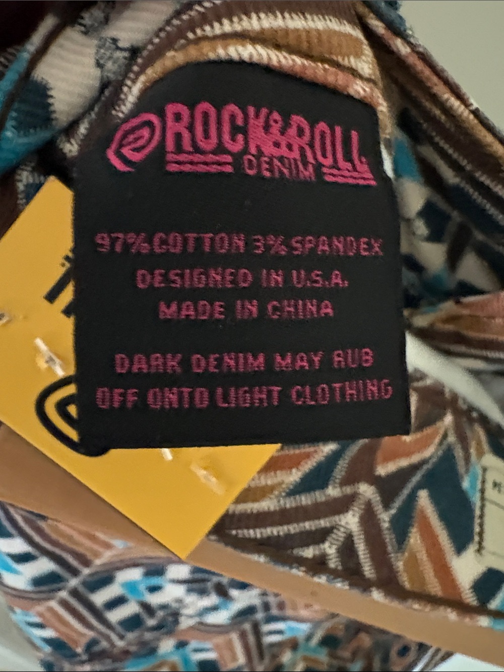 NWT Rock&Roll Denim Flare Geometric Print Pants - Teal & Brown - Picture 6 of 9